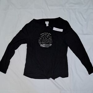 Black Long Sleeve Top with Graphic Design
